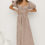 Women Elegant Boho Vacation Short Sleeve Smocked Tie A Line Maxi Dress