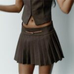 Spring Women Bow High Waist A line Skirt Plaid Wide Pleated Culottes