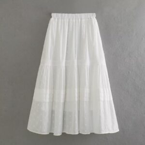 Lace Stitching White Skirt Women Spring Summer Loose Slimming High Waist Bubble Tiered Dress Small Cotton
