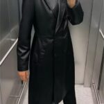 Winter Women Clothing Fashionable All Match Collar Faux Leather Mid Length Coat