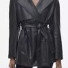 Winter Warm Series Belt Collared Loose Faux Leather Faux Leather Quilted Leather Coat