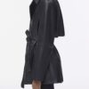 Winter Warm Series Belt Collared Loose Faux Leather Faux Leather Quilted Leather Coat - Image 2