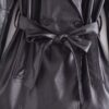Winter Warm Series Belt Collared Loose Faux Leather Faux Leather Quilted Leather Coat - Image 7