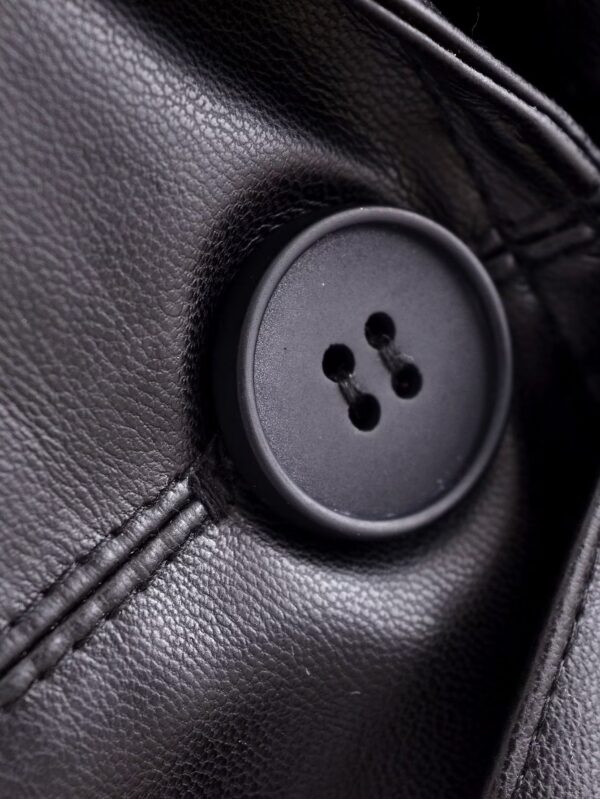 Winter Warm Series Belt Collared Loose Faux Leather Faux Leather Quilted Leather Coat - Image 8