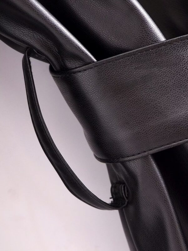 Winter Warm Series Belt Collared Loose Faux Leather Faux Leather Quilted Leather Coat - Image 10