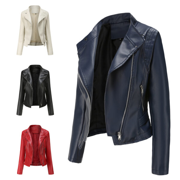Faux Leather Collared Women Slim-Fit Leather Coat Women Spring Autumn Thin Long Sleeve Coat Short Women Jacket Plus Size - Image 4